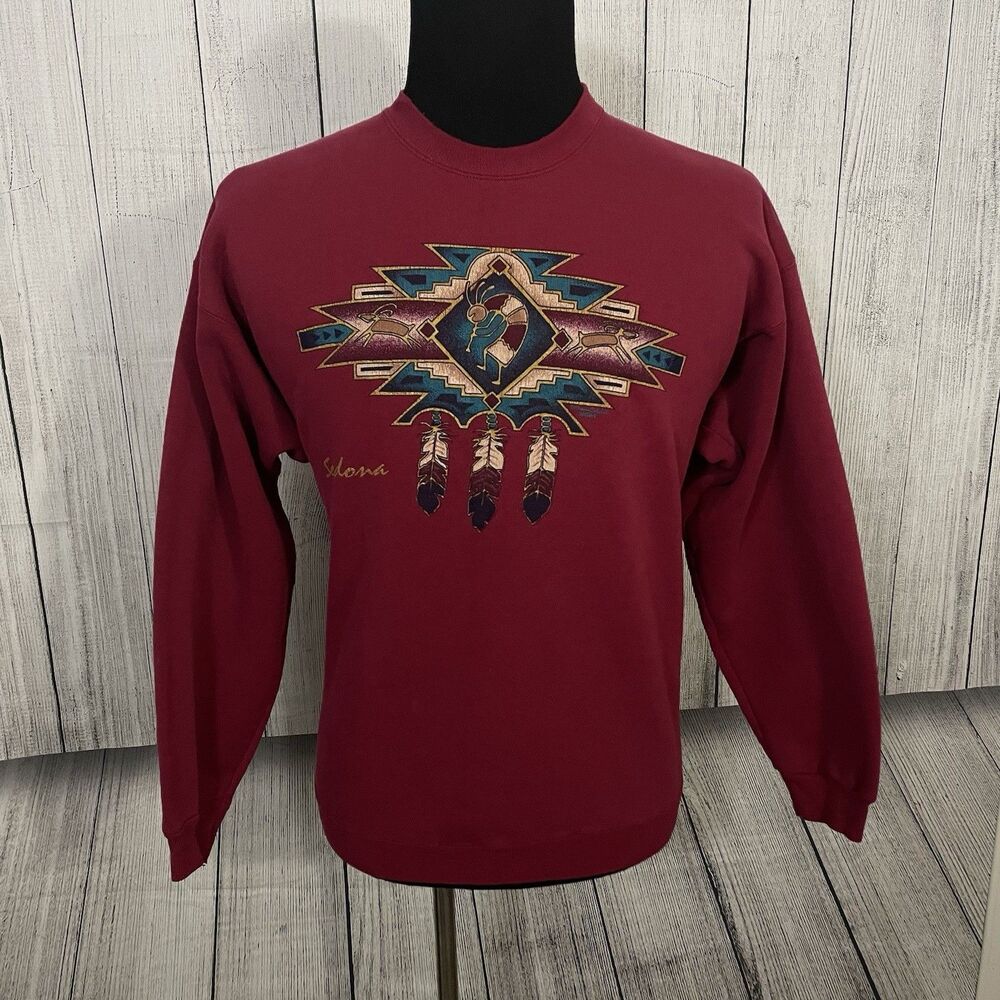 VTG 90's Hanes Men's Large Red Kokopelli Sedona Arizona Crewneck Sweatshirt